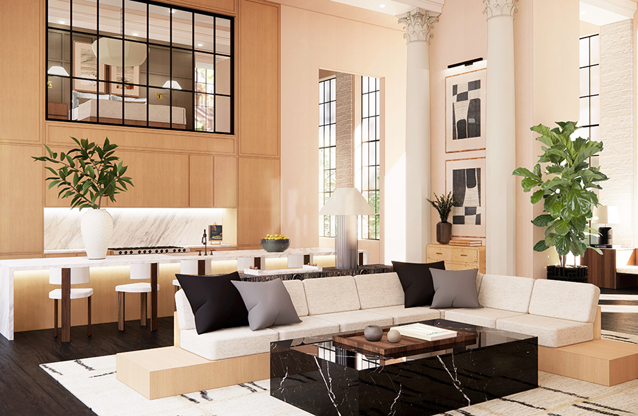 Formal living room with loft bedroom