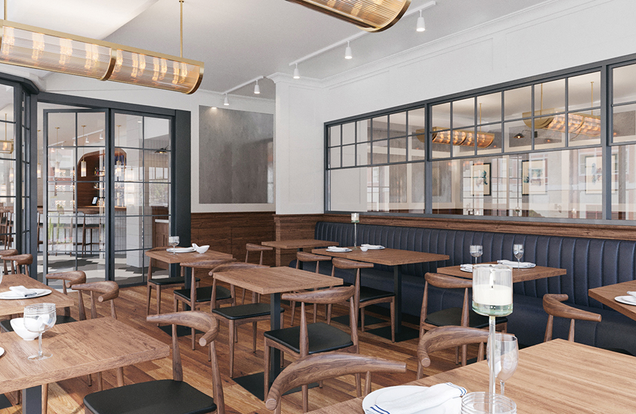 a modern kitchen diner with tables and chairs