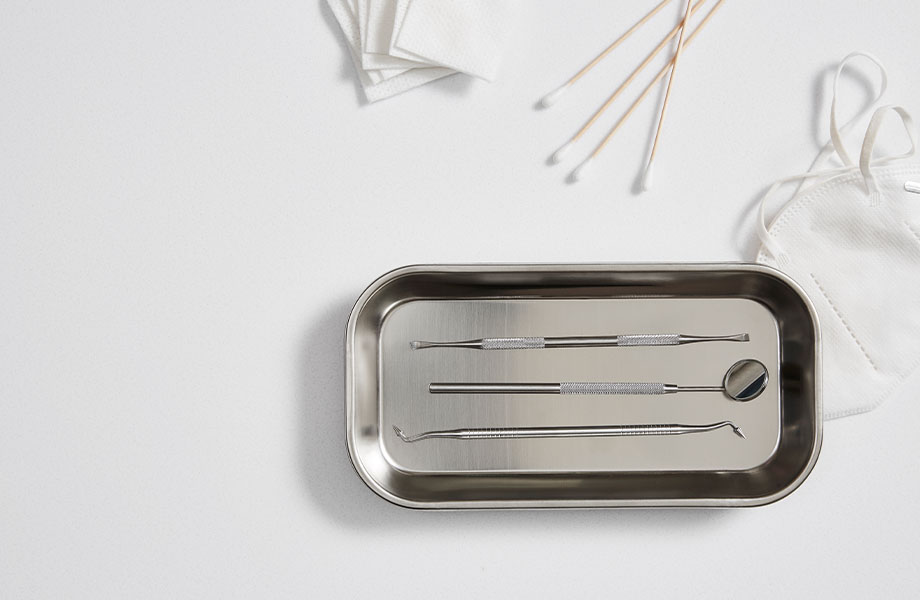 408 Luna Brite White solid surface countertop with dental tool tray