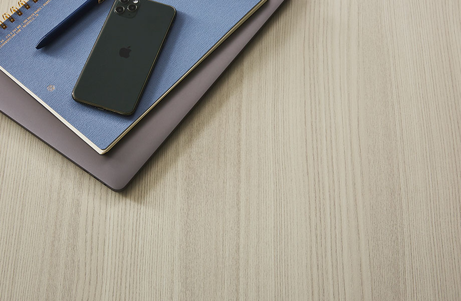 5784-NG Ashwood Bone woodgrain tabletop with notebook