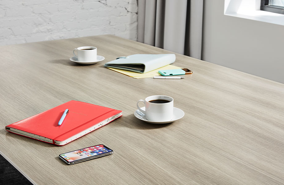 5791 PG Grayed Oak conference room table with coffee